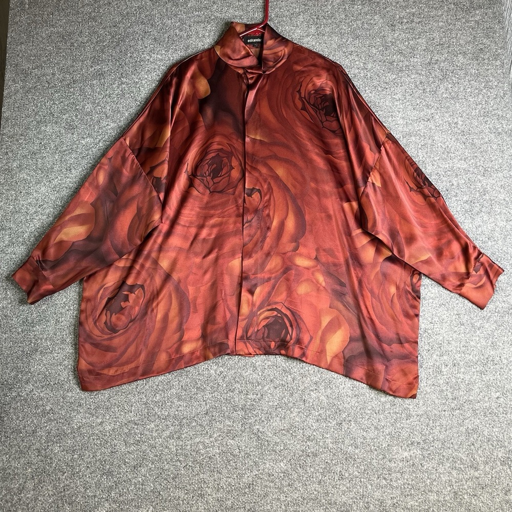 Eskandar Silk Tunic Top Size‎ 1 Roses Floral Rust Red Brown Orange Art To Wear